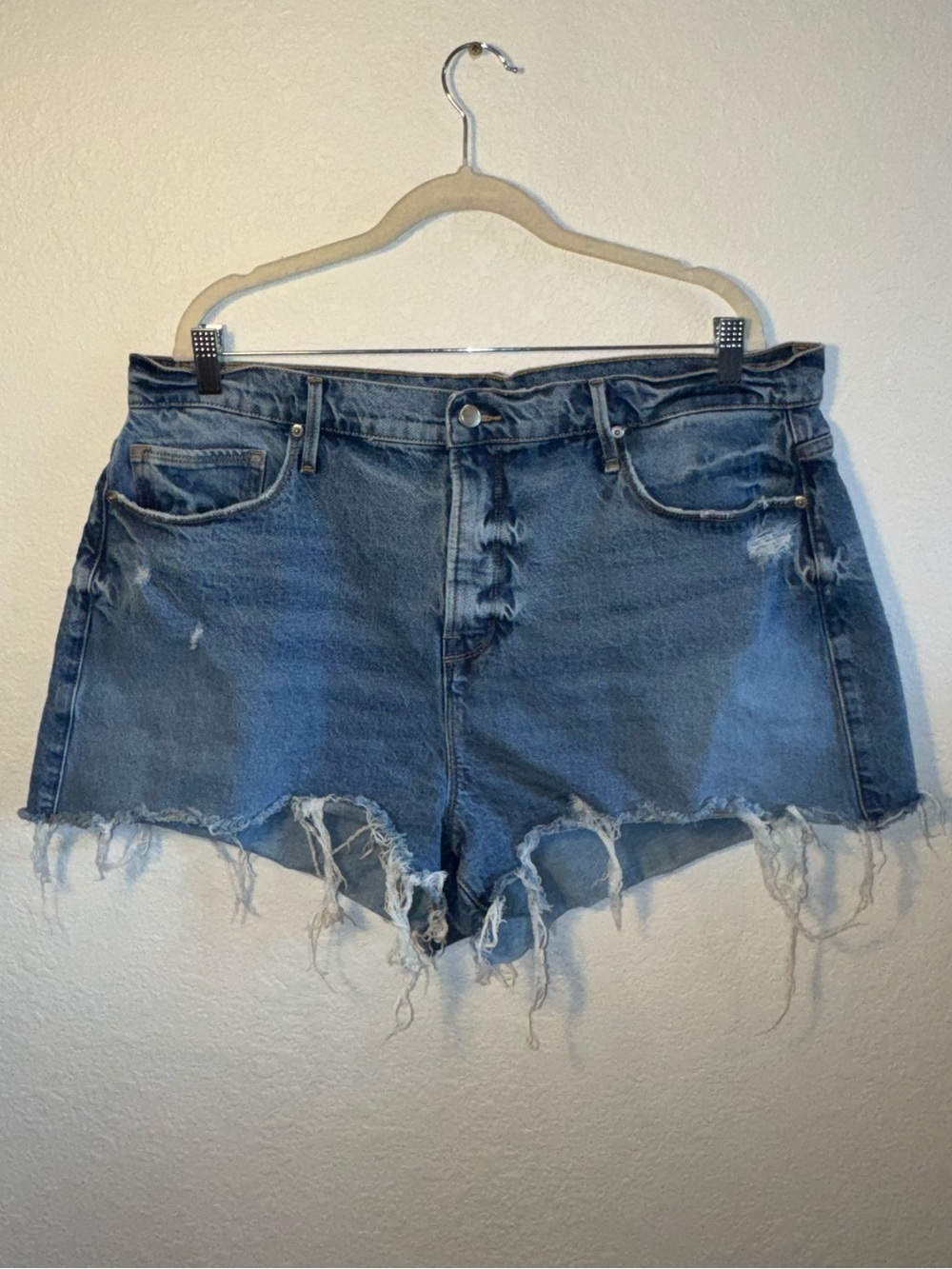 Good American Blue Cut Off Distressed High Waist Summer Shorts Size 15 (34)